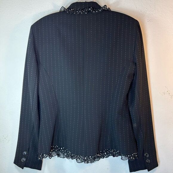 JOSEPH RIBKOFF WOMANS BLAZER JACKET 6 black white VTG polka dot pin striped - Picture 6 of 11